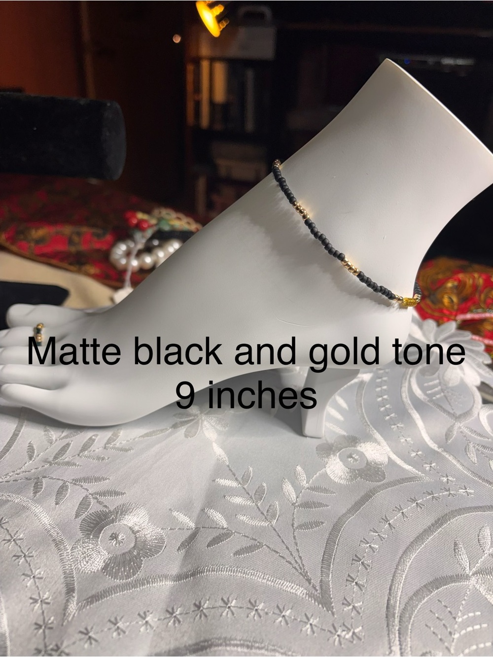 Handmade matte black and gold anklet 9 inches